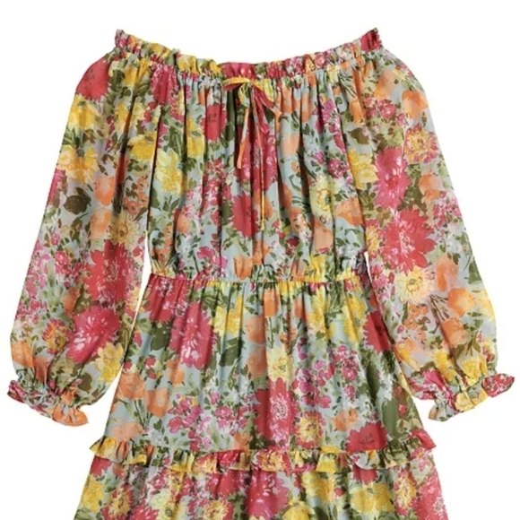 {LC Lauren Conrad} Off-the-Shoulder Midi Dress in Floral Print - Size Medium - Picture 15 of 15